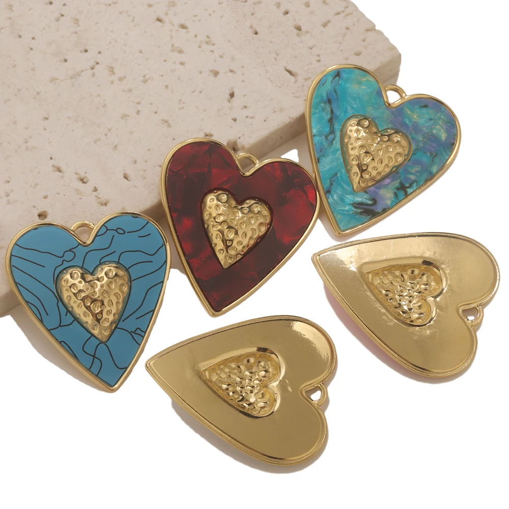 1 Pcs Stainless Steel Resin Heart Jewelry Charms Gold Plated for DIY Jewelry Making Necklace Bracelet Craft Material Wholesale image 6
