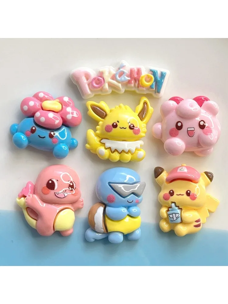 Breloques en résine Pokémon 7 pièces/sac, accessoires artisanaux de dessin animé, porte-clés, décor de coque de téléphone, périphériques de dessin animé, cadeau fait à la main pour enfants