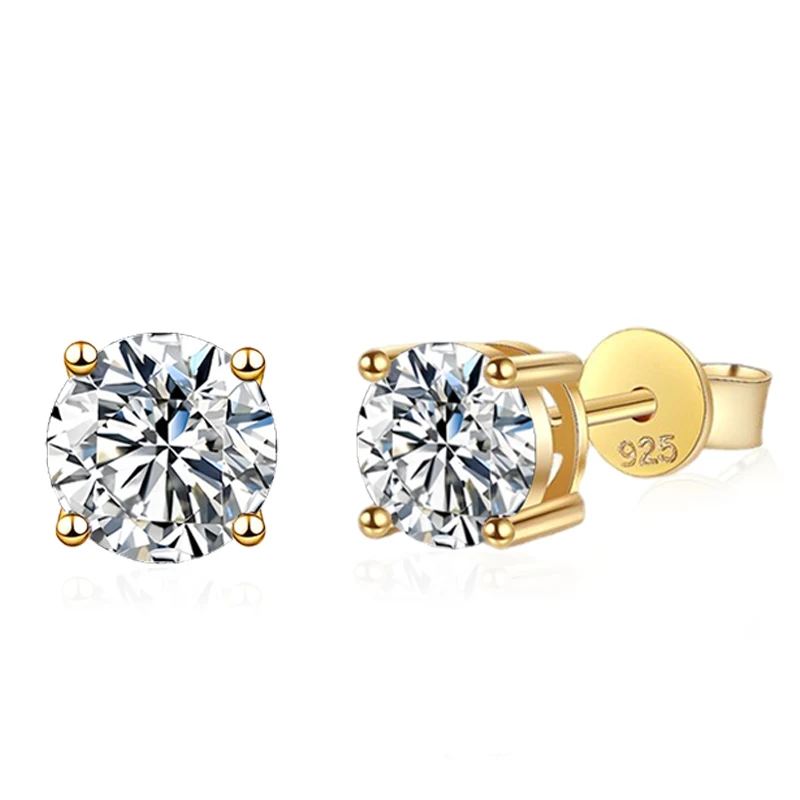 NeeTim 0,2–2 ct Moissanit-Ohrringe für Damen, 925er Sterlingsilber, Ohrstecker mit gelb vergoldetem Labordiamant, Hochzeitsschmuck