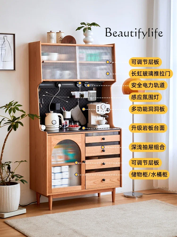 

Nordic Solid Wood Sideboard Cherrywood Small Apartment Restaurant Integrated Wall Glass Storage Cabinet Kitchen Storage