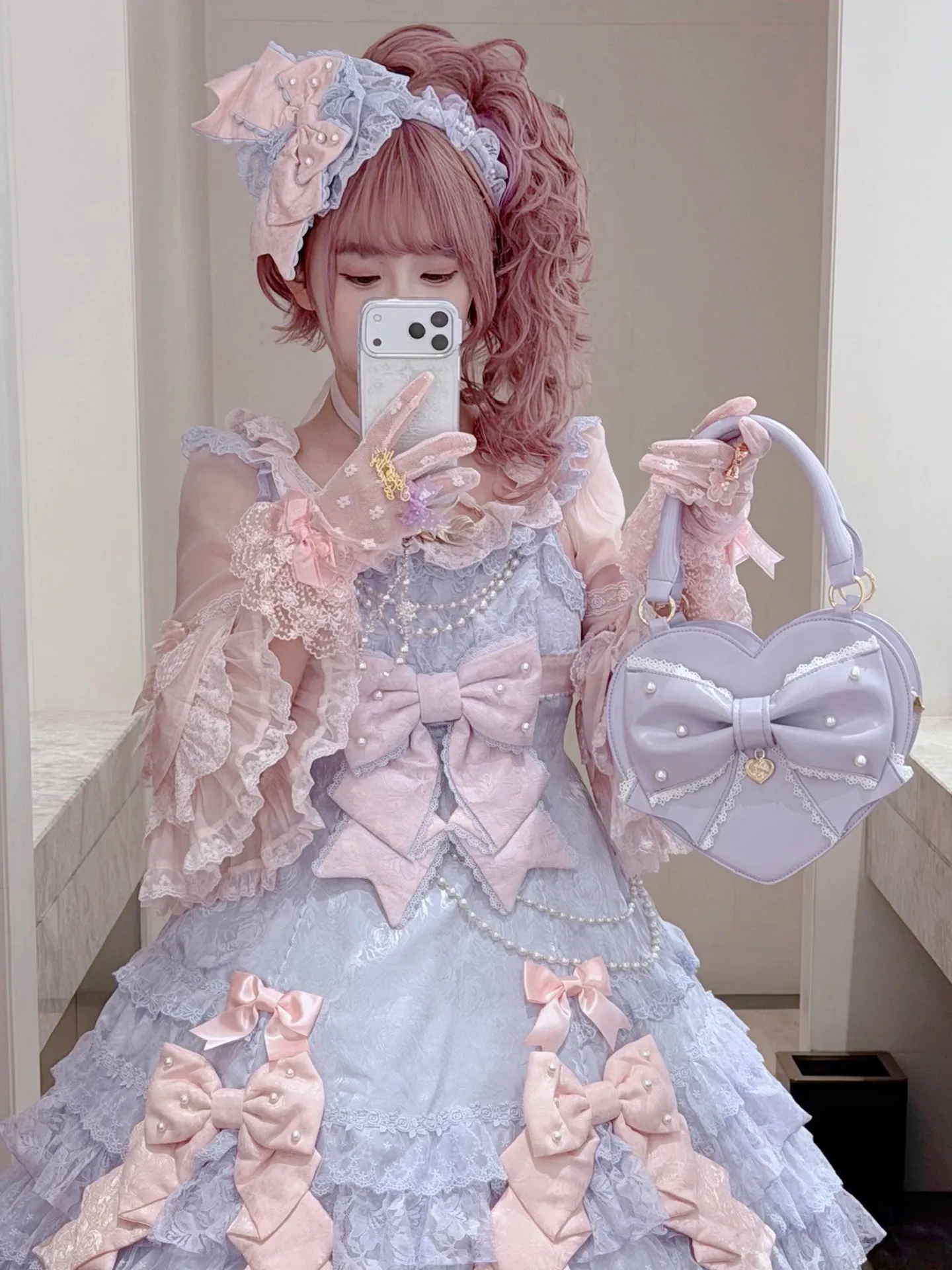 Japanese Original Ancient Sweetheart Lolita Lace Love Bags Female Pearl Lace Handbag Lo Girl Sweet Cute Messenger Bag for Woman