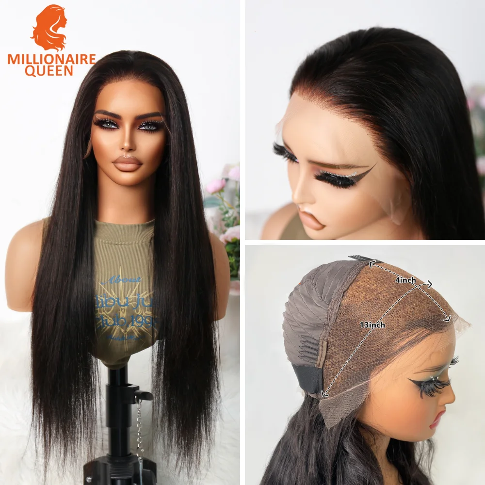 Millionaire Queen Skinlike Real HD Lace Wig 13 x4 HD Lace Frontal Straight 180% densità invisibile HD Lace Glueless parrucca di capelli umani