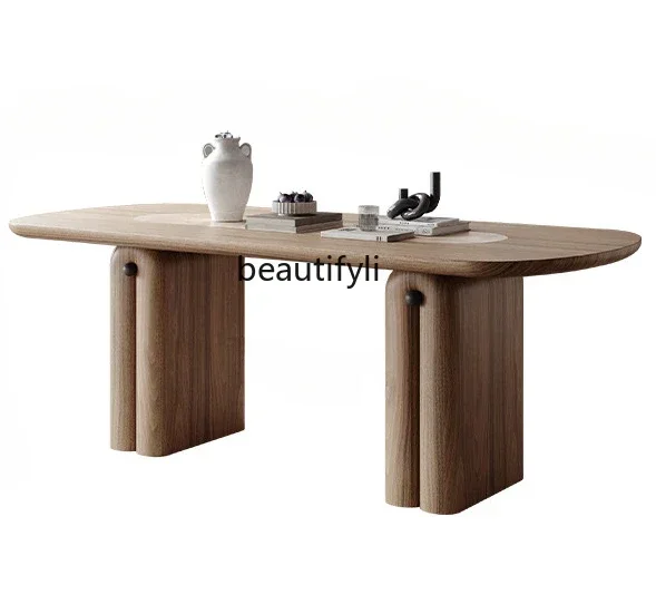 

lbAncient style light luxury high sense in the dining table modern simple living room home solid wood rock slab dining table