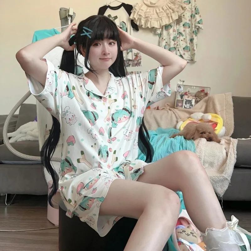 

Hatsune Miku Women Pajamas Summer Loose Short Sleeve T-Shirt Casual Shorts Fashion Home Clothes Ladies Nightwear Pyjamas Set