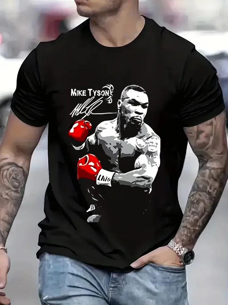 Men's Boxing Print T-shirt Muscular Man Gym Fitness T Shirt Summer Casual Short Sleeve Hip Hop Streetwear Harajuku Classic Shirt