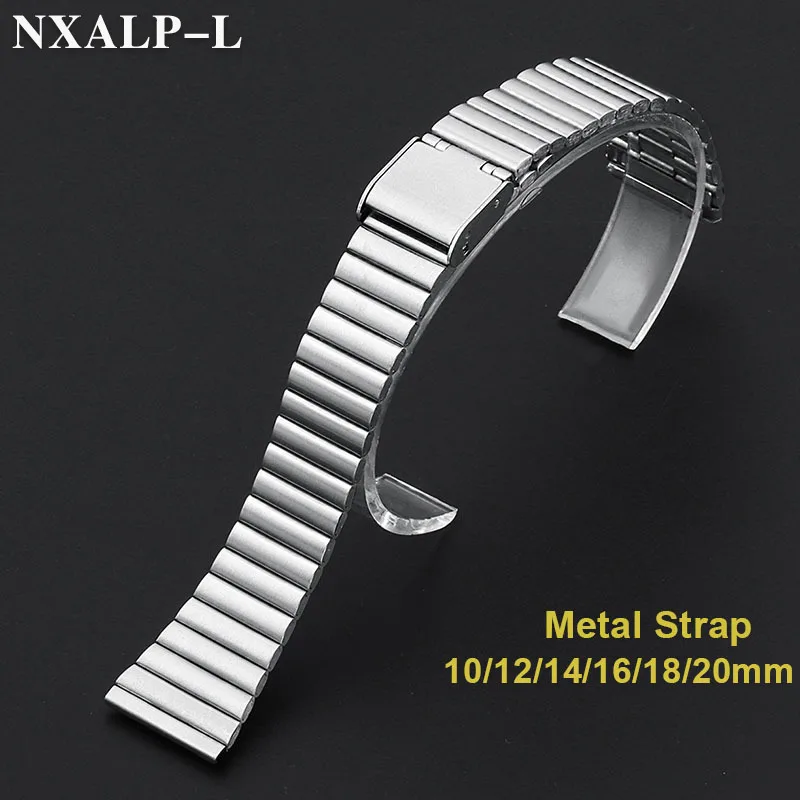 Universal Watch Strap 10mm 12mm 14mm 16mm 18mm 20mm Stainless Steel Watch Band Ultra-thin Metal Bracelet Silver for Men Women