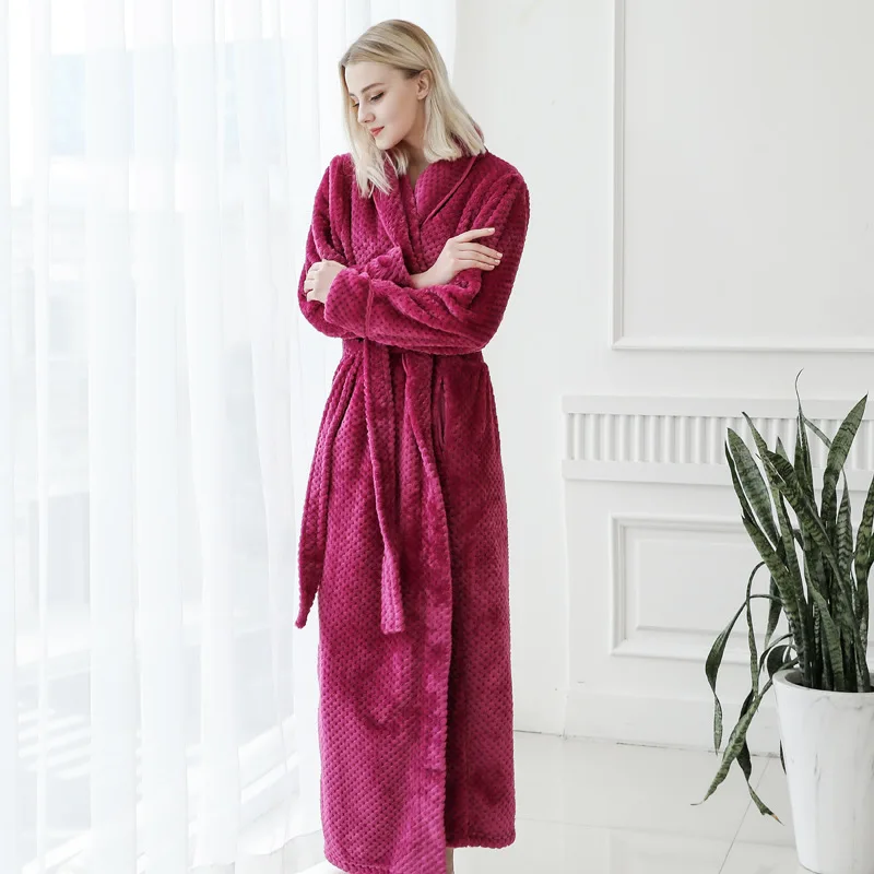 Women Men Winter Plus Size Flannel Bathrobe Extra Long Hooded Warm Lovers Thick Kimono Bath Robe Cozy Coral Fleece Dressing Gown