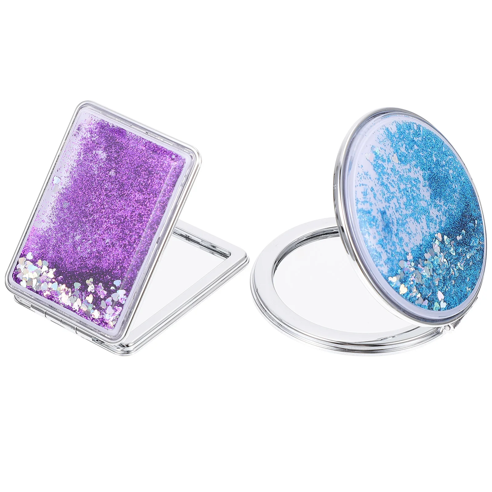 2 stuks opvouwbare glitter make-up mini dubbelzijdige draagbare spiegel voor reizen relatiegeschenk compacte ijdelheid dameszak