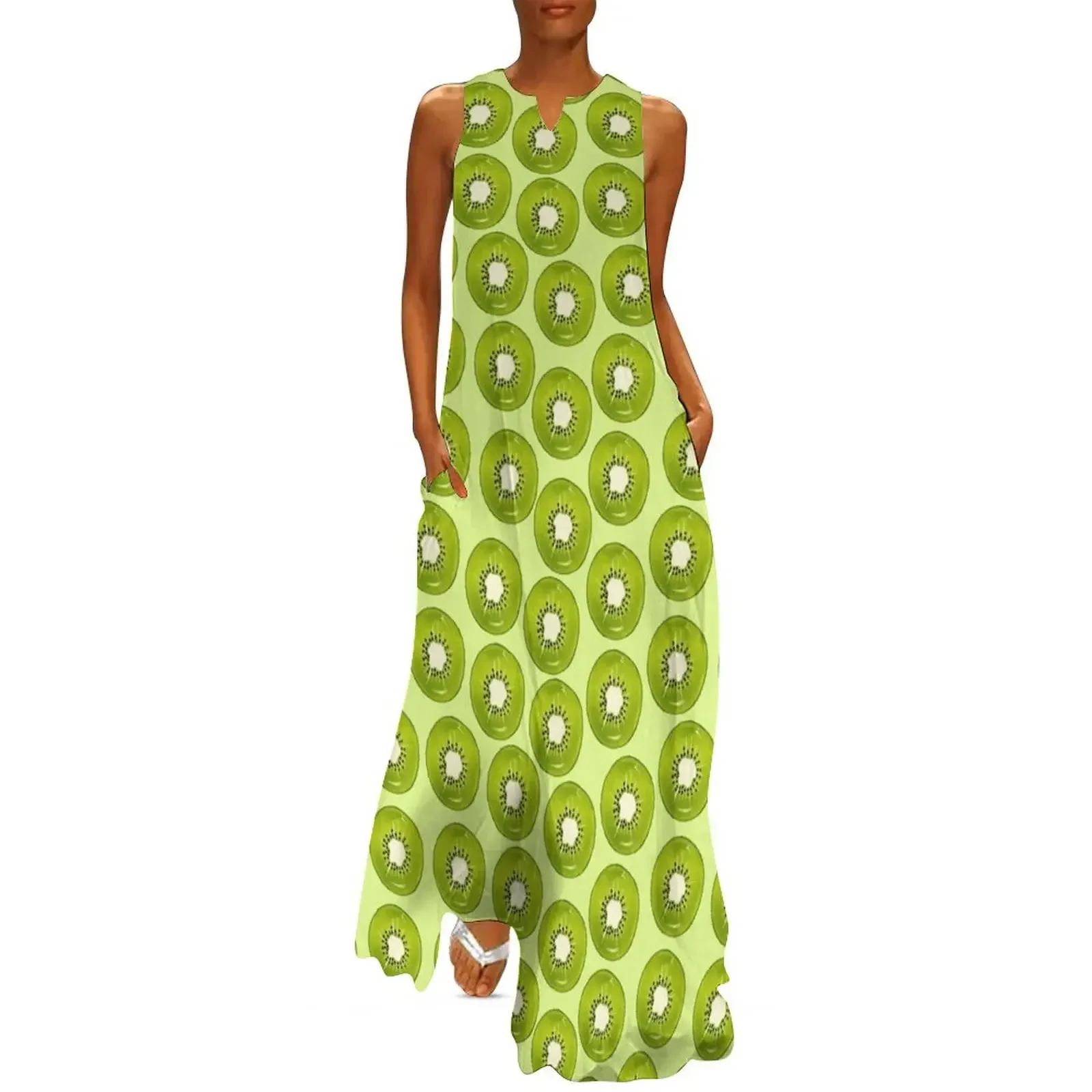 

Kiwi Print - Green BG Long Dress dress korean style Prom gown luxury dresses Female clothing Dress