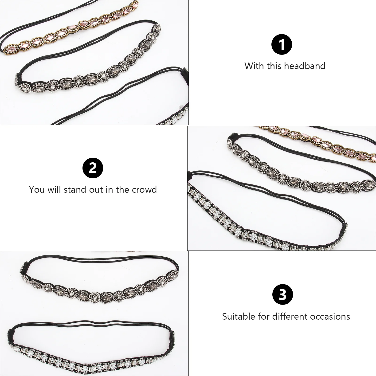 

6Pcs Women Drill Headbands Elastic Pearl Hair Band Durable Hair Accessories for Girls Elegant Hairstyling Drill Headband