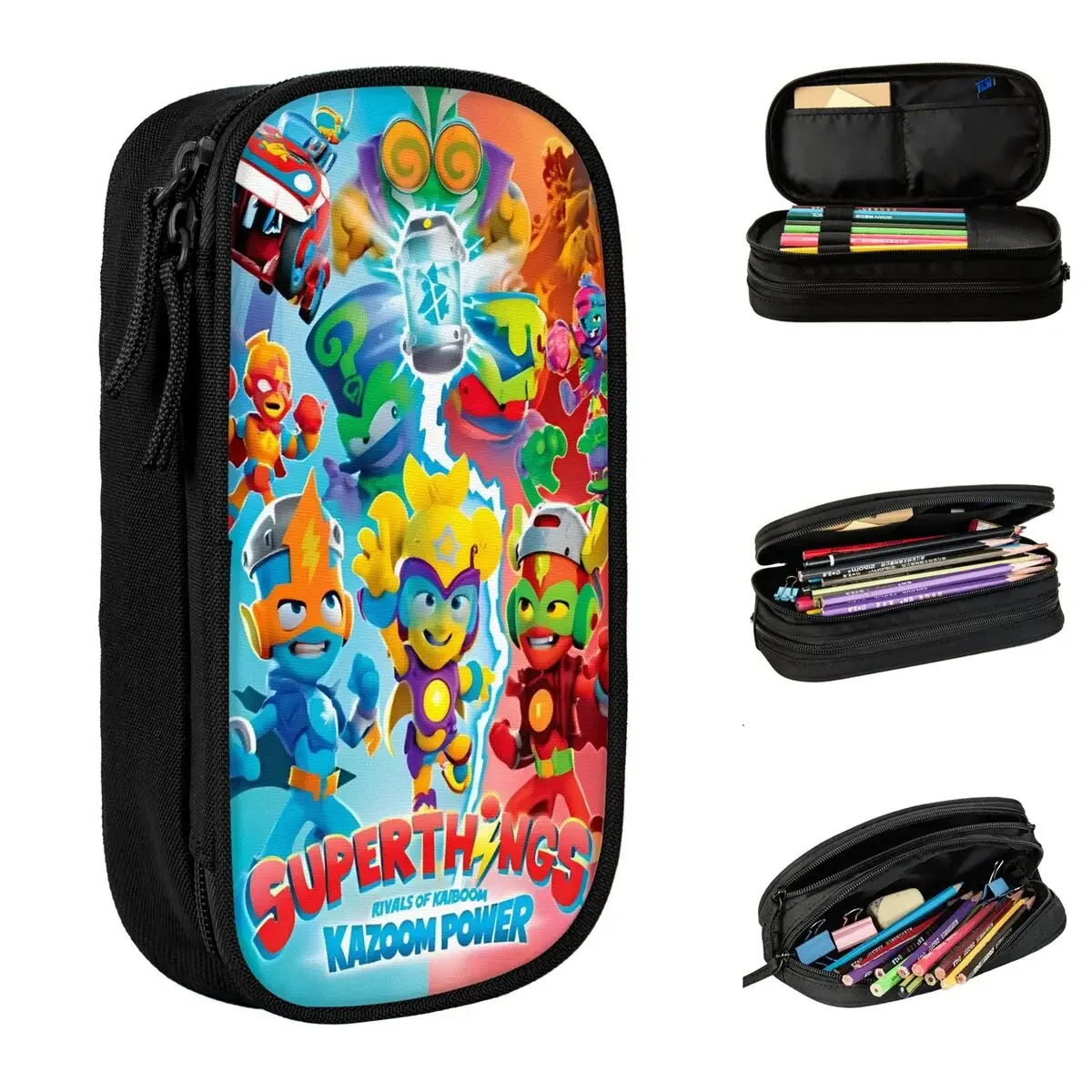 SuperThings Cartoon Pencil Case Kazoom Power Kindergarten Pen Bags Girl Boy Large Storage Students School Zipper Pencil Box