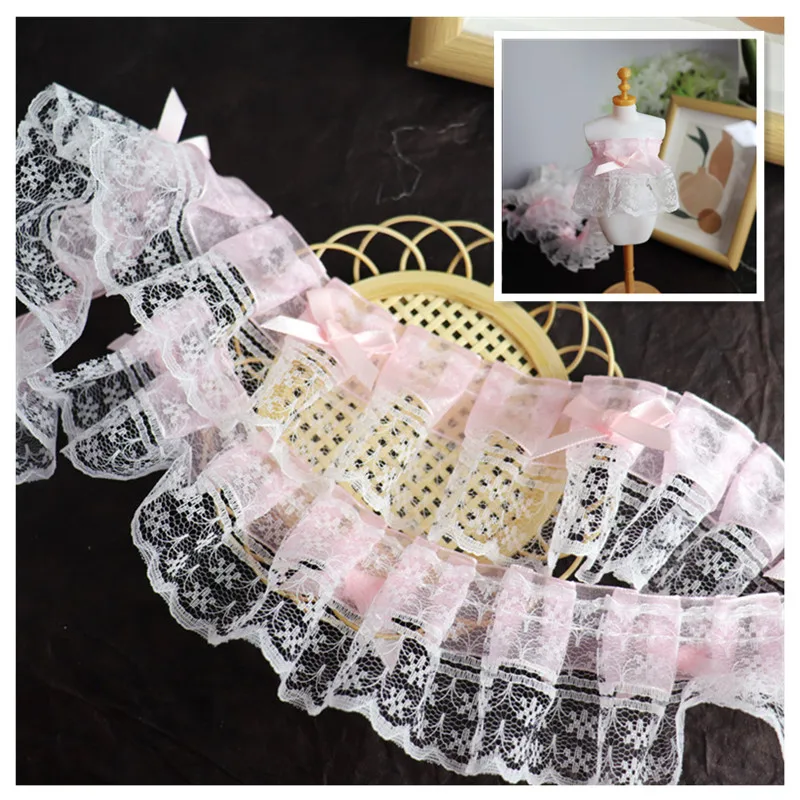 5cm wide Pink embroidered bow applique Flower Influencer lace DIY children's hat dress frame storage basket cabinet decoration