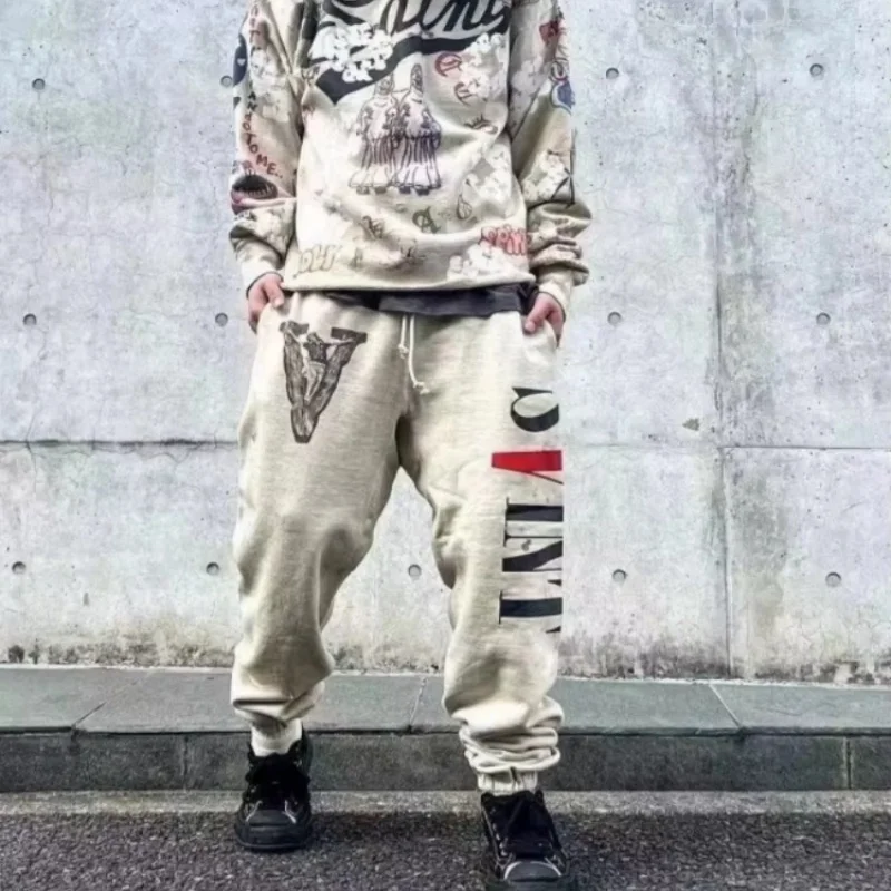 

New Trend Saint High Street Vibe American Vintage Tide winter Men's Women's Thickened Casual Sweatpants Grey Long Pants