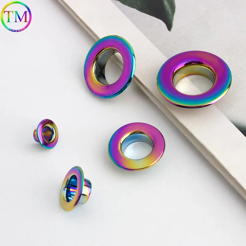 4mm 6mm 10mm 25mm Rainbow Hole Metal Eyelets Grommets With Round Ring Eye Hole For Diy Bags Clothing Belt Hat Shoes Leathercraft