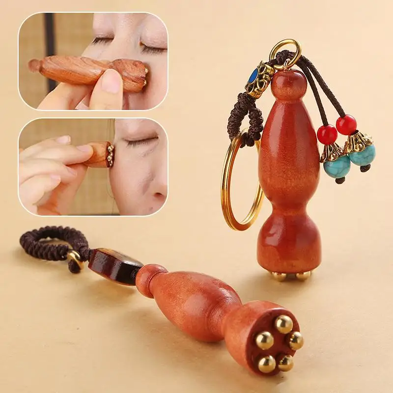 Facial Massager Lotus Seedpod Beauty Brass Wooden Facial Gua Sha Tool Eye Relaxation Spot Meridians Acupoint Massage Handheld