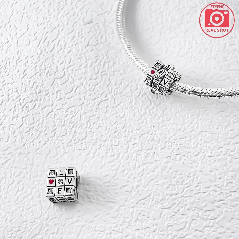 New 925 Silver Sparkling Magic Cube Love Charm Red Heart Beads DIY for Women Original Bracelet Fine Jewelry Gift Accessories