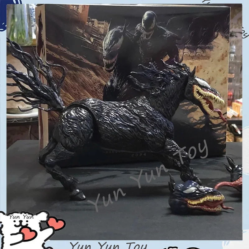 New 28cm Venom The Last Dance Venom Horse Action Figure Joint Movable Change Face Statue Model Collectible Kids For Toy Gift