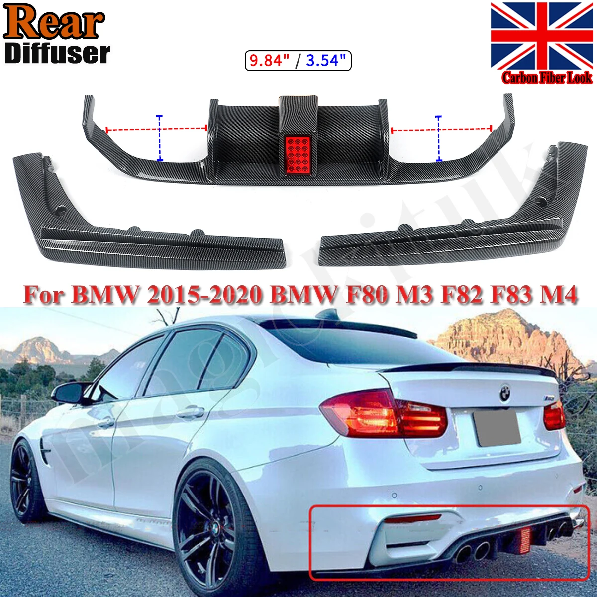 Pare-chocs arrière, lèvre arrière avec éclairage, kit carrosserie pour BMW F80 M3 berline, F82 F83 M4 coupé et cabriolet 2015-2020, pièces de modification