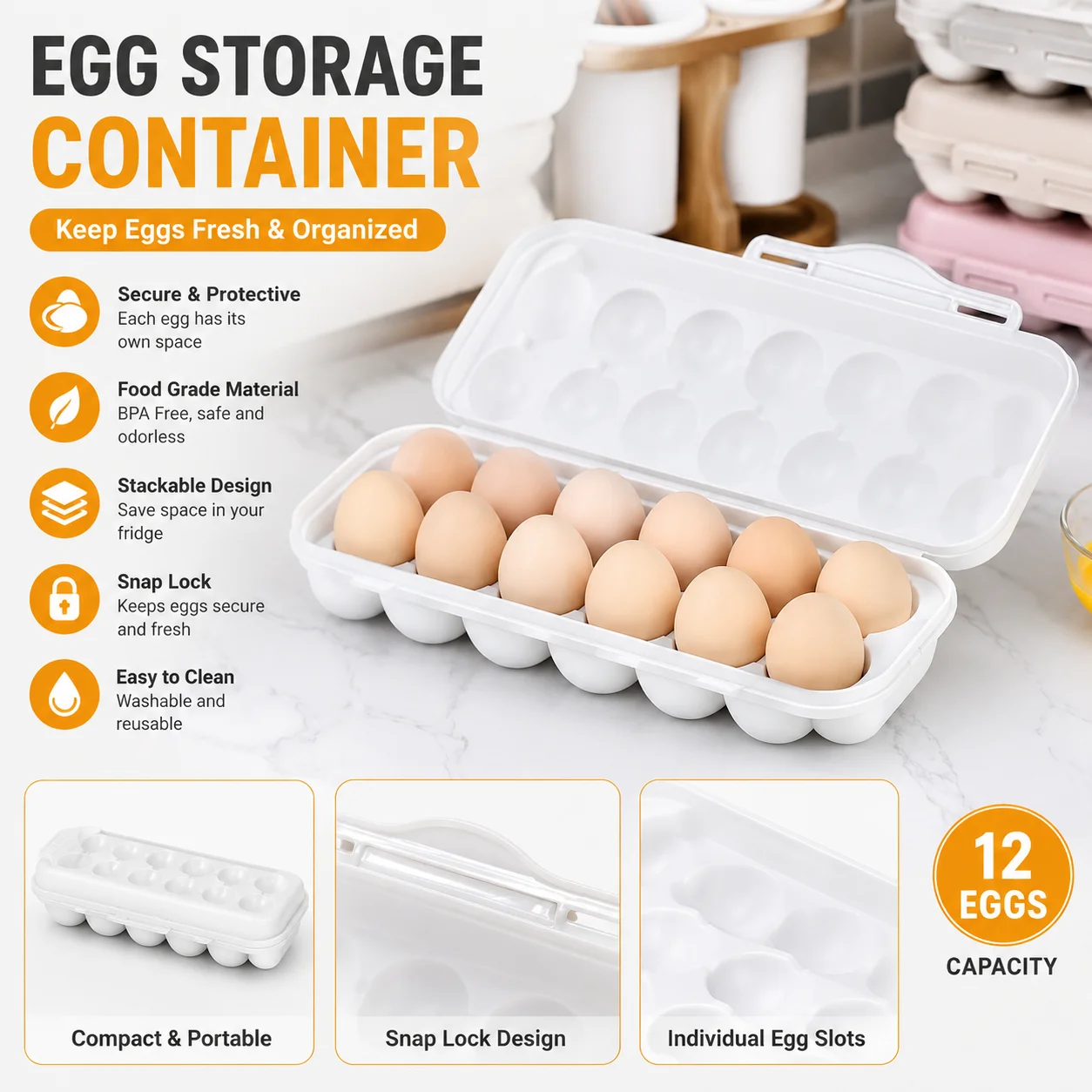 Eier-Aufbewahrungsbox für Kühlschrank Luftdichte Plastik-Frischhaltebox für Eier Mehrschichtige Stapelbare Stoßfeste Küchen-Organizer