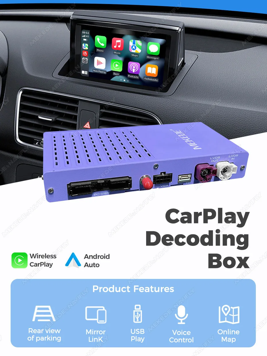 MEKEDE Wireless CarPlay Android Auto Decoder für Audi A1 Q3 A4 A5 Q5 MMI 2G Smart Video Box unterstützt Mirror Link, YouTube und Netflix. – Detail 7