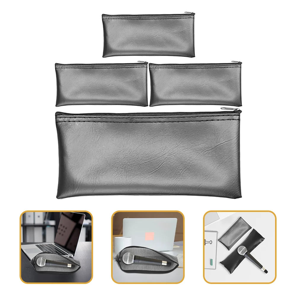 4 Pcs Microphone Storage Bag Case with Zipper Pouch Box Protective Pu Portable Carrying Transport