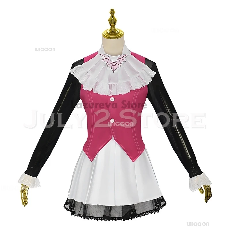 Monster High Draculaura Cosplay Pink Skirt Dress High Girl Cosplay Costume Wig Halloween Women Fancy Roleplay Vampire Outfit