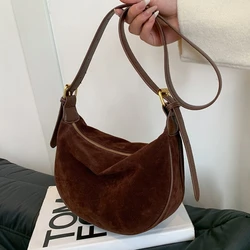 Zipper Solid Flannelette Single Women's Shoulder Bag Simple Retro Commuting Crossbody Bags 2026 New Style Suede Dumpling Bag