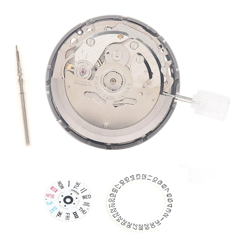 NH35/NH35A Movement+Movement Steel Stem+Week Dial+Calendar Dial Kit High Accuracy Automatic Mechanical Watch Movement