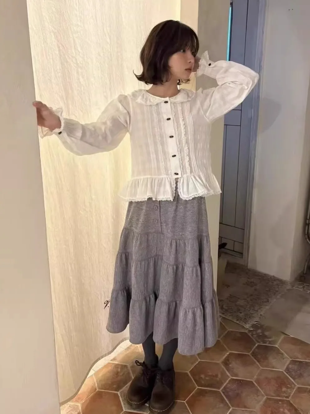 

Зимний шикарный шерстяной комплект из юбки трапециевидной формы Design Sense Youthful Look Повседневный удобный дышащий модный