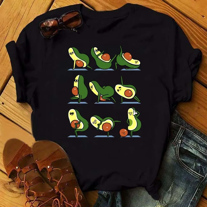 Maycaur T-Shirt Frauen T-Shirt Sommer Kurzarm Avocado Print Kleidung Mode Cartoon Obst Grafik T-Shirt Kawai weibliche Tops T-Shirt