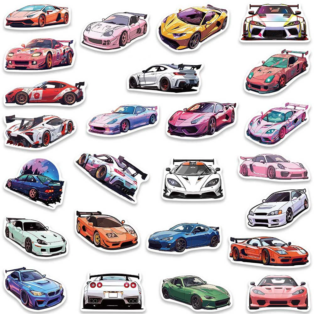 10/30/50/100PCS Retrofit Racing Sports Car Waterproof Stickers Cartoon Graffiti Decals Kids Toy Luggage Laptop Bike Car Sticker