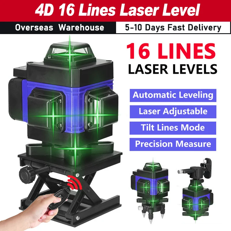 Multifunctional 4D 16 Lines Laser Level 3° Self-leveling Machine Lithium Battery Leveling Tool w/ Vertical Horizontal Tilt Lines