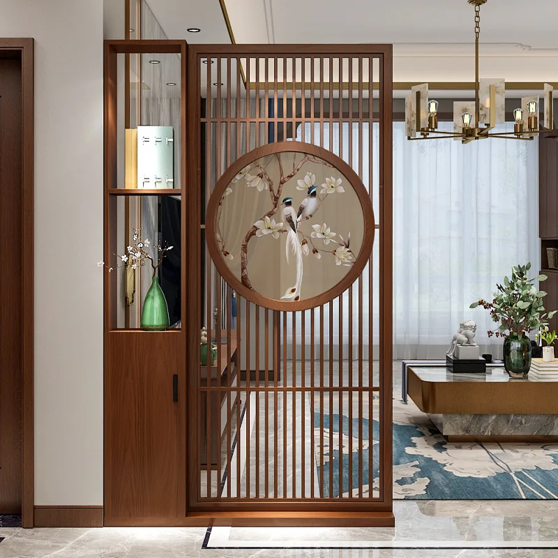 New Chinese Style Solid Wood Screen Partition Cabinet Living Room Entrance Shelf Office Divider