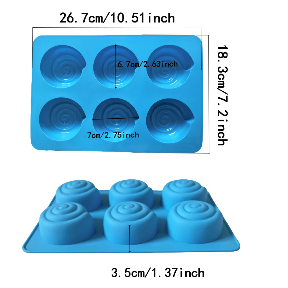 قالب سيليكون للكعك على شكل حلزون كبير مكون من 6 تجويف لخبز كعك موس، قالب حلوى فرنسي كريمي الشوكولاتة ثلاثي الأبعاد