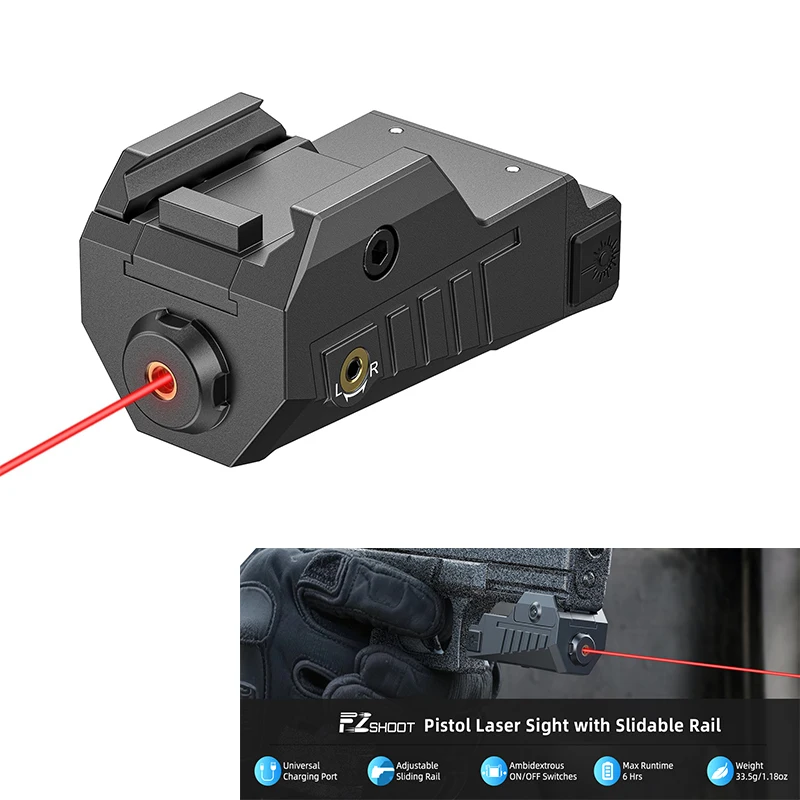 EZshoot Compact Pistol Red Laser Sight with Adjustable Slide Rail Rechargeable Low Profile Laser Compatible with 21MM Picatinny