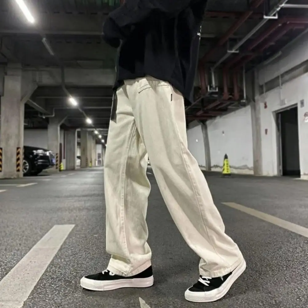 

Straight Leg Men Trousers Vintage Japanese Style Men's Cargo Pants with Wide Leg Streetwear Pockets for Outdoor Travel Loose Fit