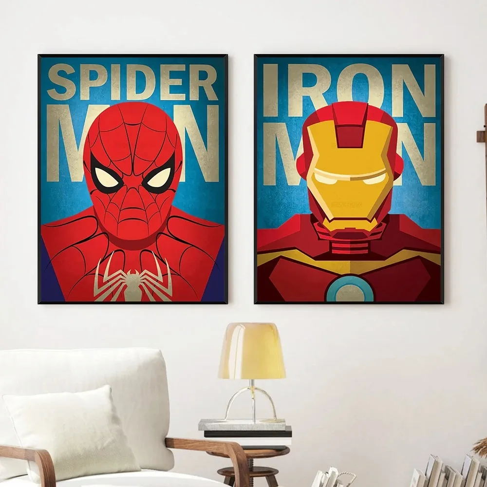 MINISO Marvel Movie Avengers Vintage Canvas Posters Spiderman Iron Man Hulk Captain America Home Decoration Wall Art Paintings