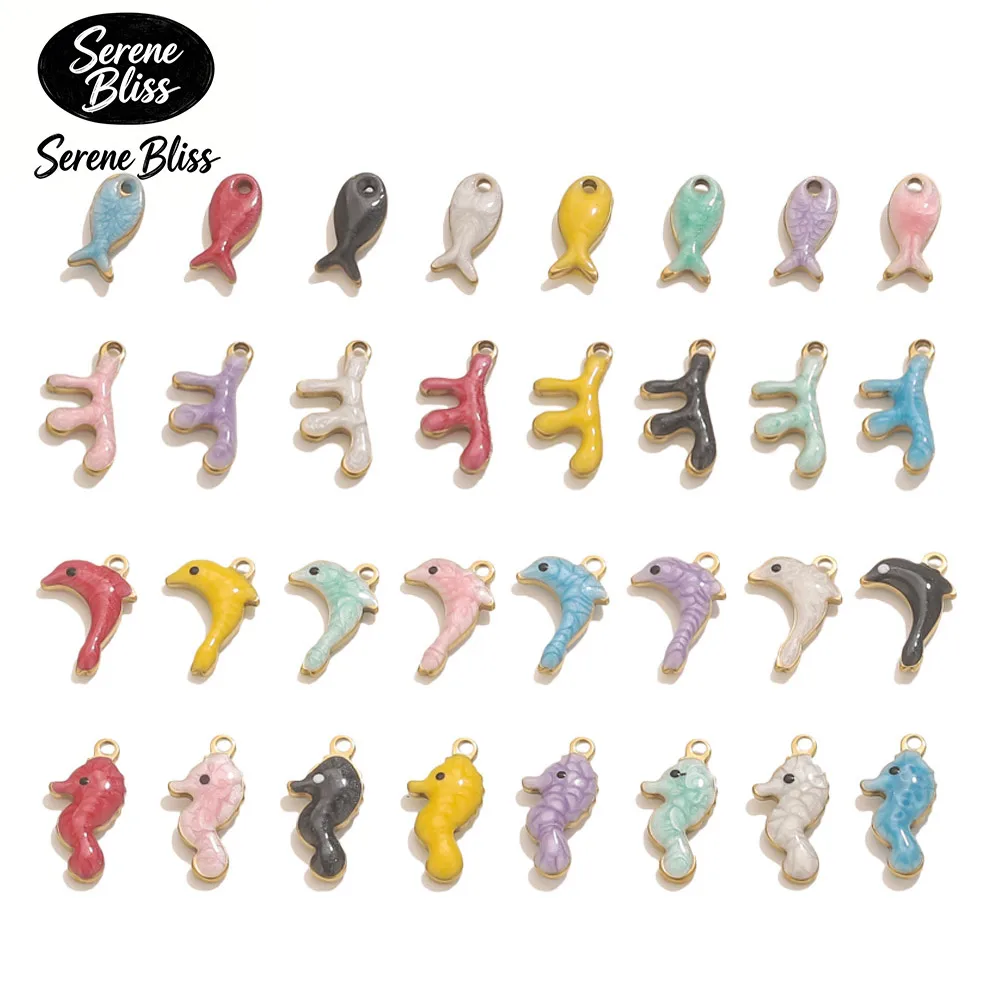 

20pcs Metal Stainless Steel Enamel Marine Coral Seahorse Dolphin Charm for DIY Earrings Necklace Bracelet Jewelry Making Finding