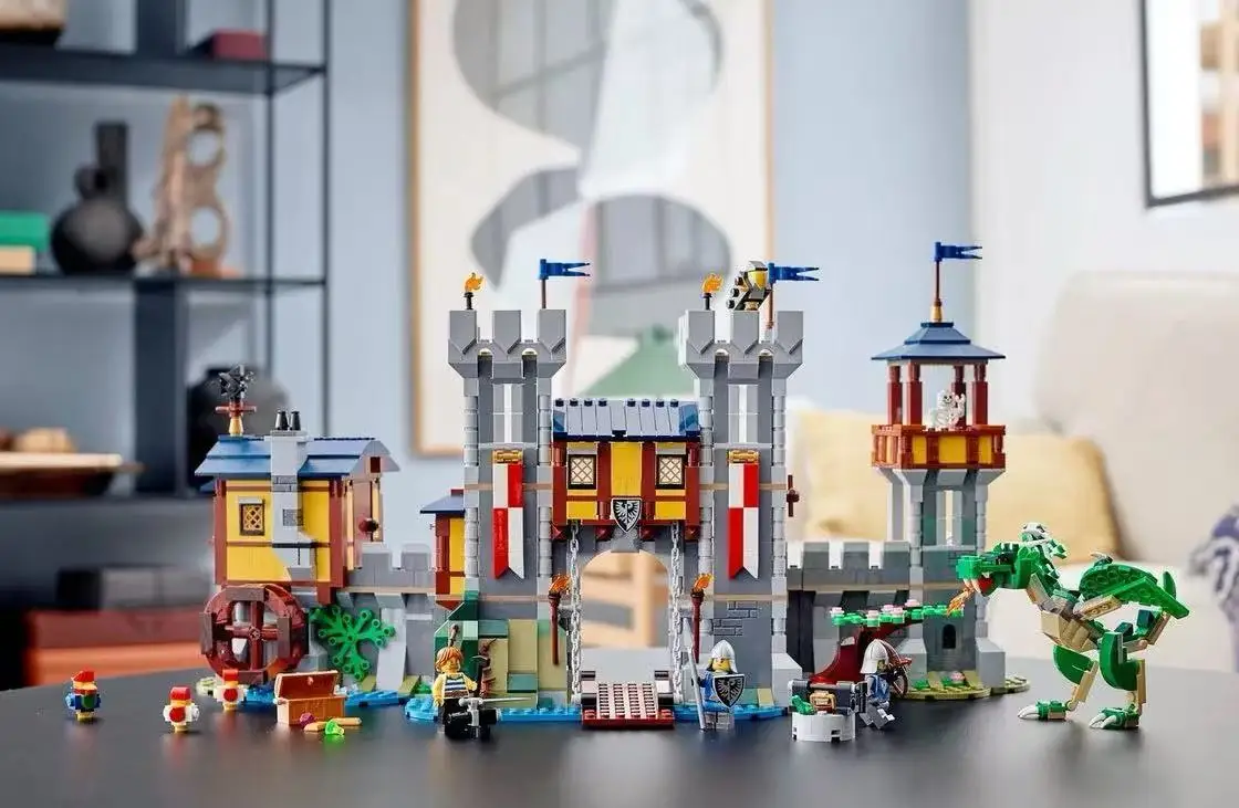 2024 زخرفة سطح المكتب 3 في 1 قلعة القرون الوسطى تناسب 31120 لمجموعة هدايا عيد ميلاد الأطفال