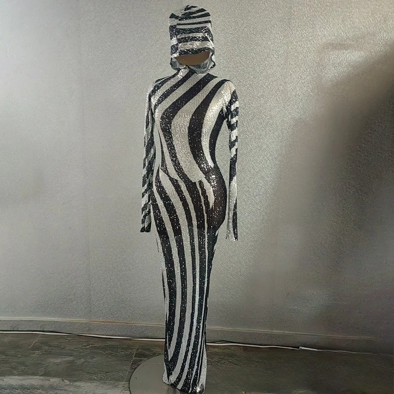 

Hooded Slim Fit Black White Contrasting Color Fashion Casual Suit Female Model Catwalk Personality Street Dance Performance Suit