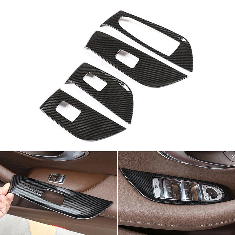 LHD For Mercedes Benz E Class W213 2016 - 2022 Car Door Window Switch Panel Button Frame Cover ABS Carbon Style Trim Accessories