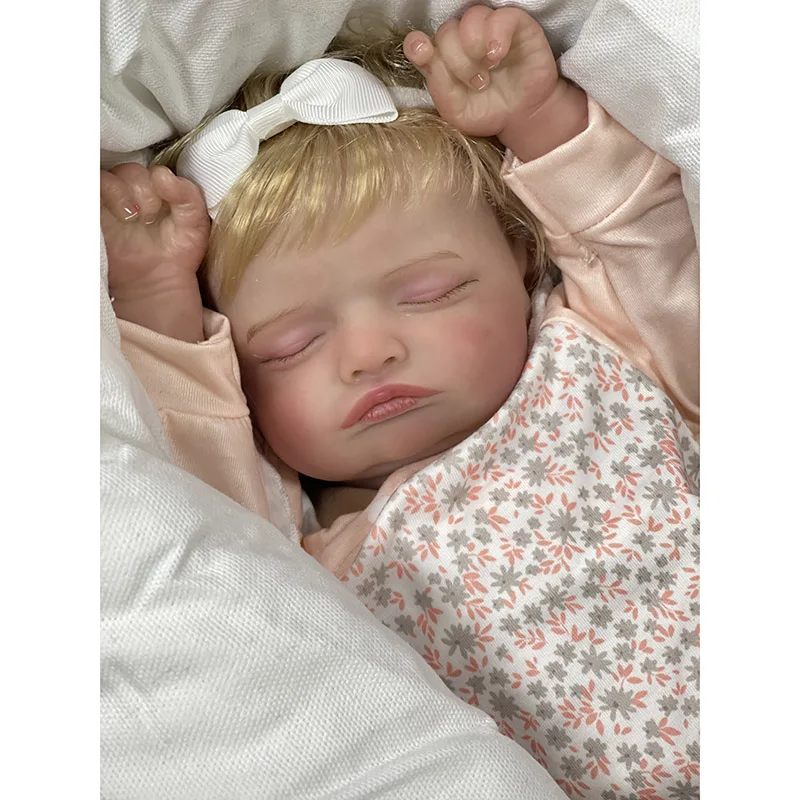 Rosalie aux cheveux blonds Reborn Sleeping Baby Butter Girl, Cuddle Baby, Réaliste, Peau peinte en 3D, Veines visibles, 45cm