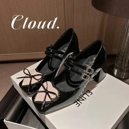 

Love Square Head Big Thick Heels with Mary Jane Single Shoes Female Lolita Design Sense, Small and Sweet High Heels Spring 2024