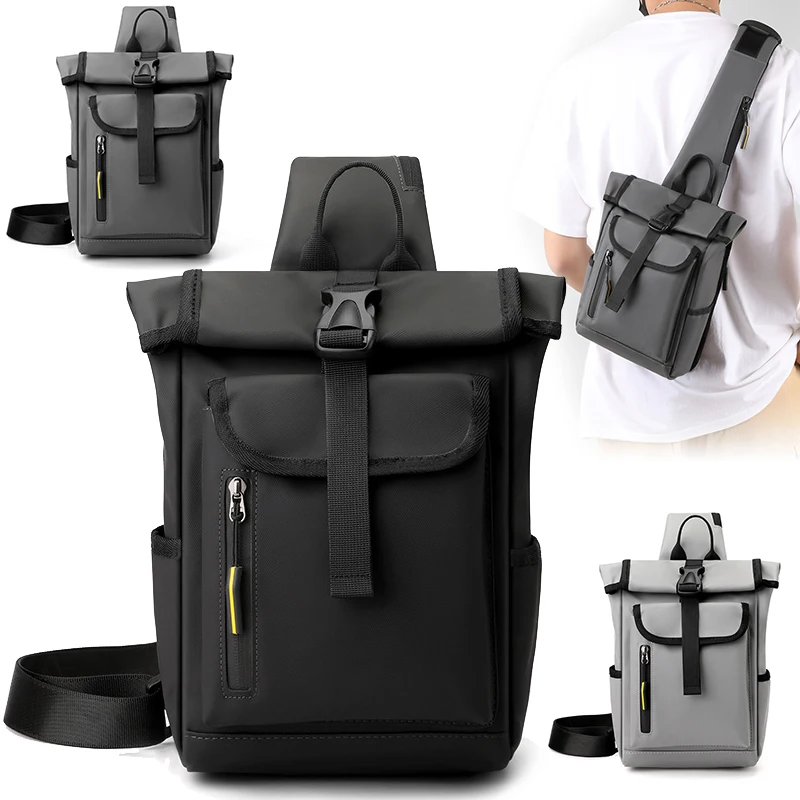 Men Chest Pack Multi-Layer Packet Waterproof Casual Chest Daypack Simple Shoulder Pack Portable Bags Hands-Free Nylon Wallets