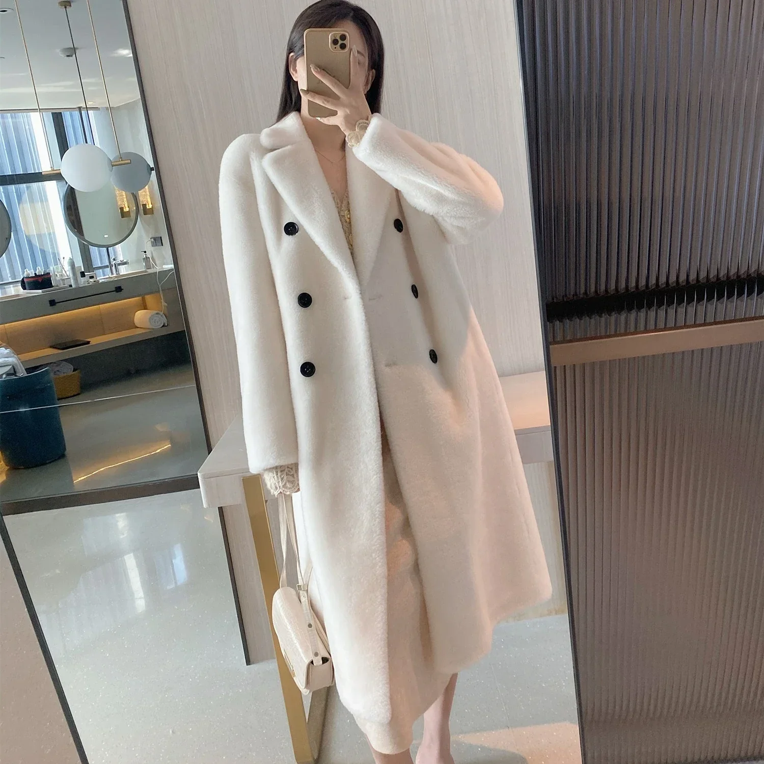 Tajiyane 100% 양털 재단 재킷 여성 겨울 양모 코트 우아한 모피 코트 여성 중간 길이 모피 Jakcets Korean Abrigos SGG1101