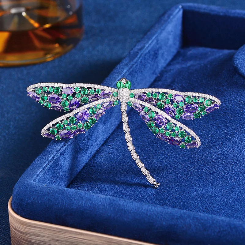 

OKILY Luxury Atmosphere Zircon Dragonfly Broochpin High-end Delicate Pin Women's Man Insect Corsage Suit Coat Decoration Jewelry