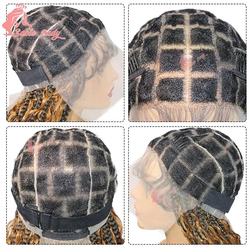 بوهو البوهيمي صندوق الضفائر شعر مستعار مضفر الزنجبيل البني كامل الدانتيل بوهو شعر مستعار مضفر الاصطناعية مجعد الشعر مع شعر الطفل للنساء السود