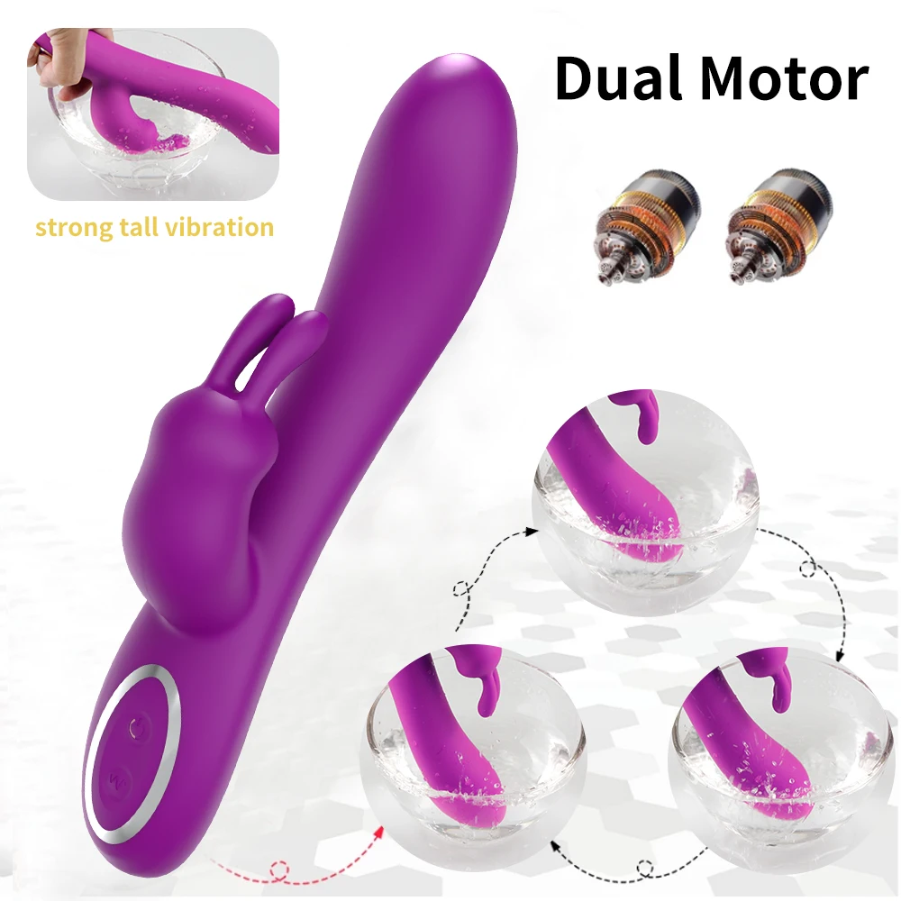 Vibrador de conejo de doble Motor para mujer, estimulador de clítoris y punto G femenino en movimiento, masajeador de pezones y Vagina, 10 modos, juguete sexual