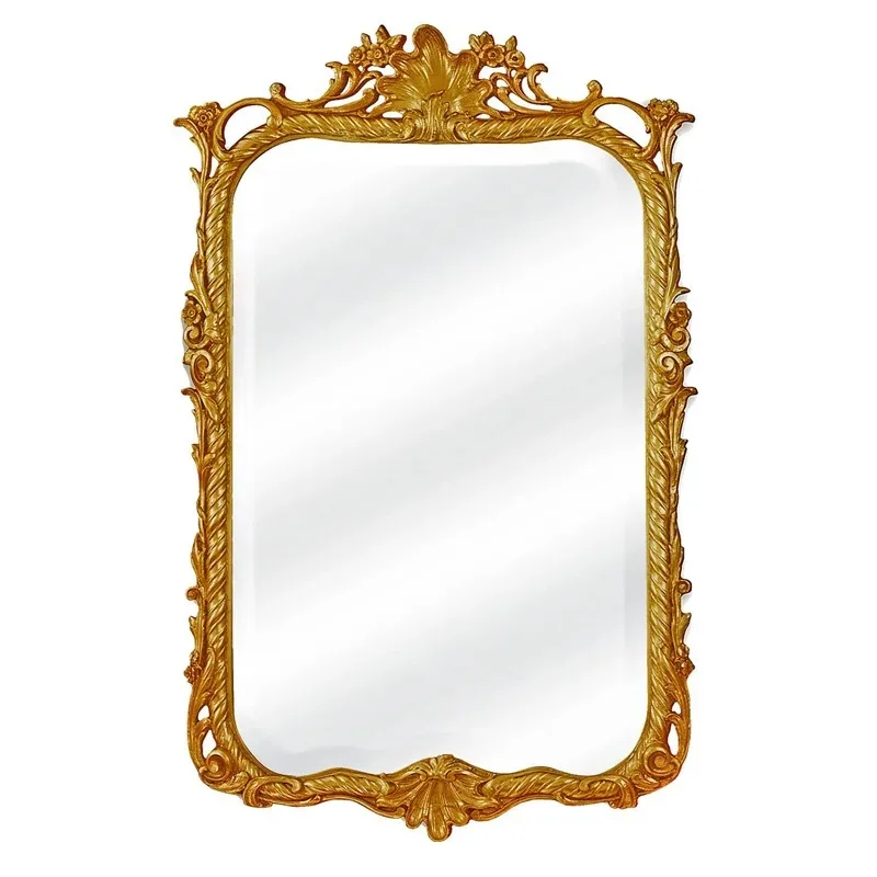 European carved dresser cosmetic mirror light luxury French bathroom bathroom mirror wall mounted decorative mirror