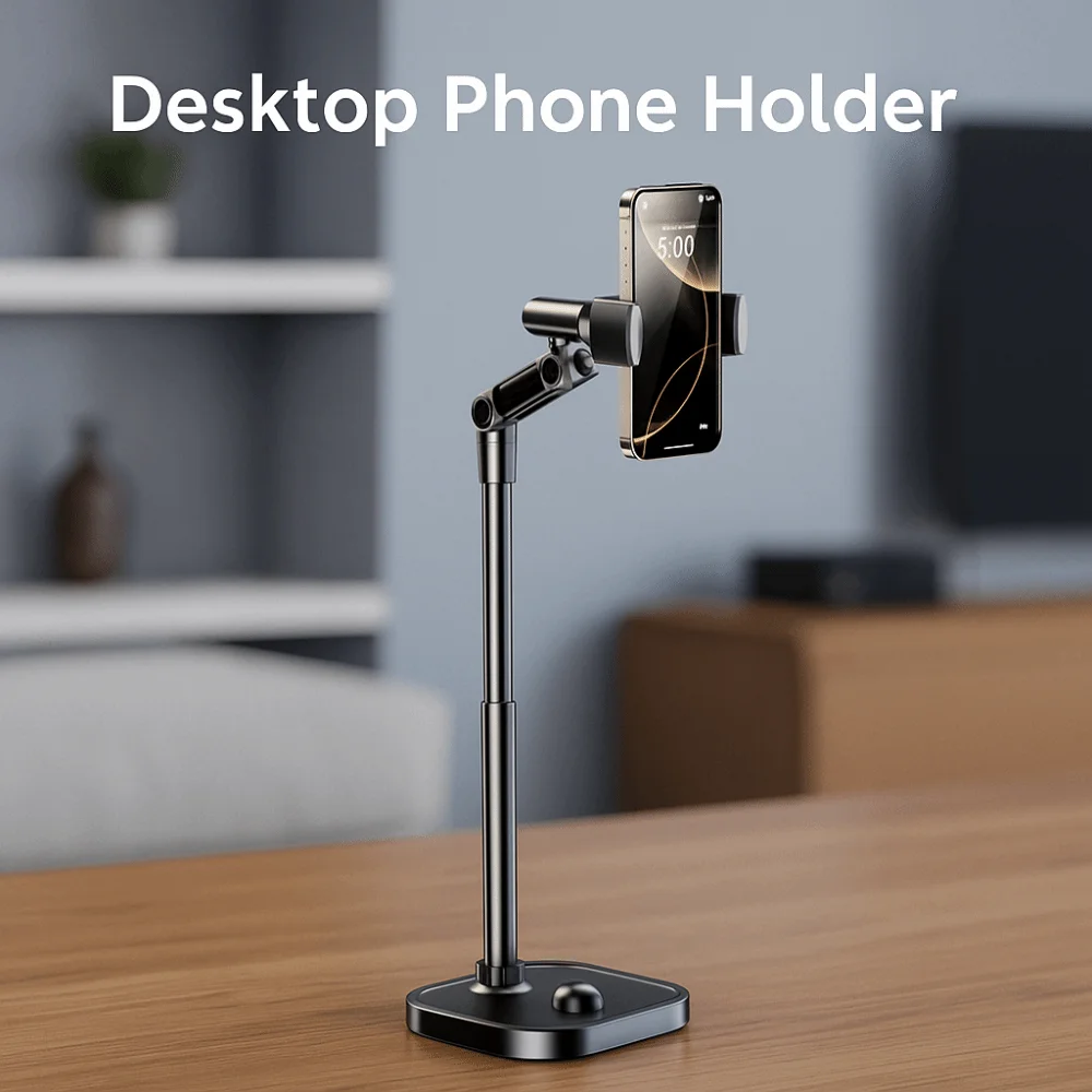 

2 in 1 Telescopic Phone Stand Overhead Stable Base Desktop Phone Holder 360° Rotate Metal Mobile Phone Bracket